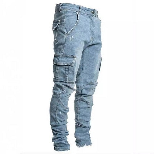 RTH336 Multi Pocket Cargo Skinny Jeans in Blue