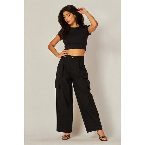 Wide Leg Cargo Pants in Black