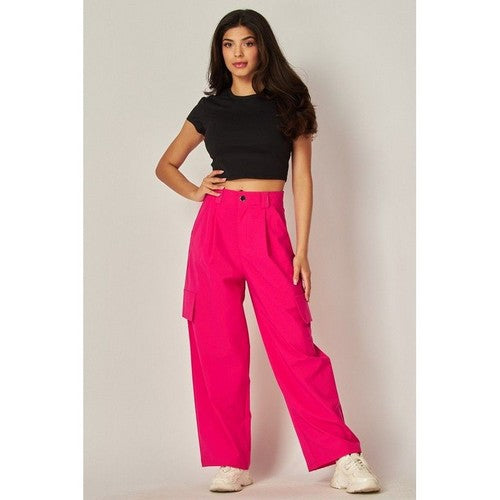 Wide Leg Cargo Pants in Barbie Pink