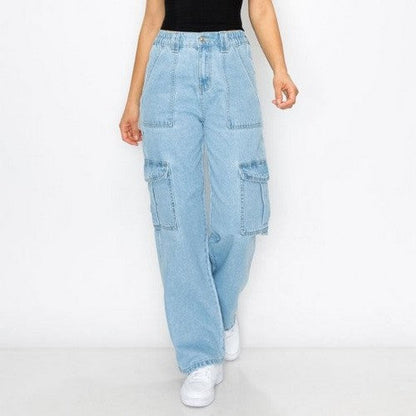 Wax Jean Paper Bag Cargo Jeans in Light Denim