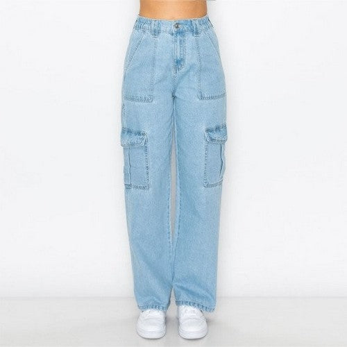 90269 Wax Jean Paper Bag Cargo Jeans in Light Denim