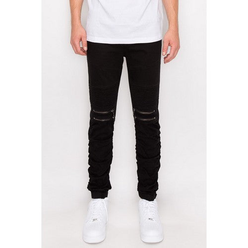 Stacked Zip Cargo Jogger in Black