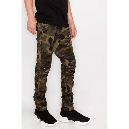 Stacked Zip Cargo Jogger in Olive Camo