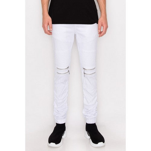 Stacked Zip Cargo Jogger in White