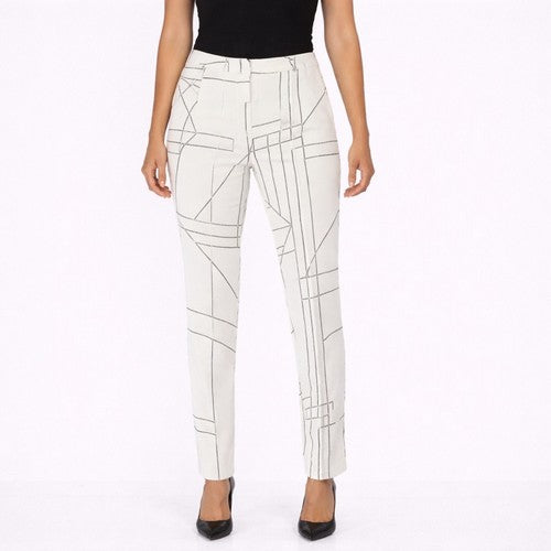Cigarette Leg Dress Pants in Ivory & Black Abstract Stripe