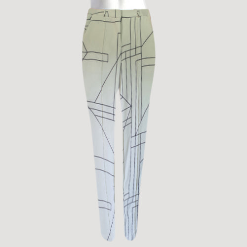 Cigarette Leg Dress Pants in Ivory & Black Abstract Stripe