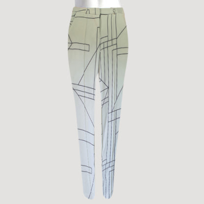 Cigarette Leg Dress Pants in Ivory & Black Abstract Stripe