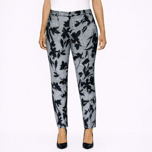 Cigarette Leg Dress Pants in Grey Floral