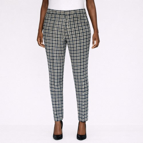 Cigarette Leg Dress Pants in Beige & Black Houndstooth