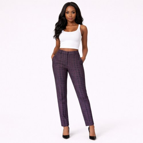 Cigarette Leg Dress Pants in Dark Burgundy Textured Houndstooth