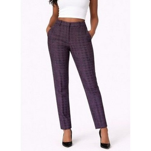 Cigarette Leg Dress Pants in Dark Burgundy Textured Houndstooth