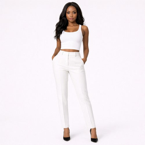 Cigarette Leg Dress Pants in White