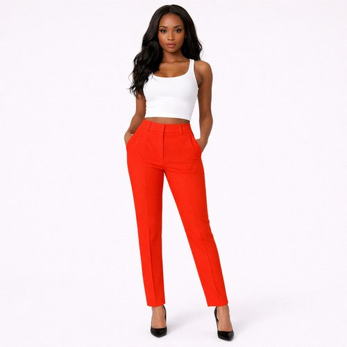 Cigarette Leg Dress Pants in Red Soft Crepe