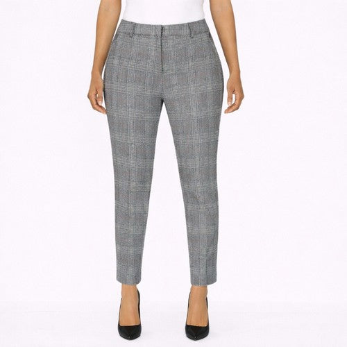 Cigarette Leg Dress Pants in Brown Plaid