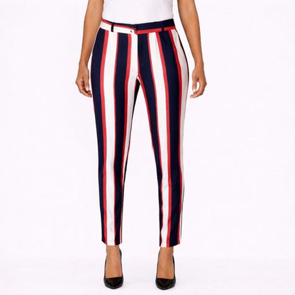 Cigarette Leg Dress Pants in Linen-Look Colour Block Black, Red & White