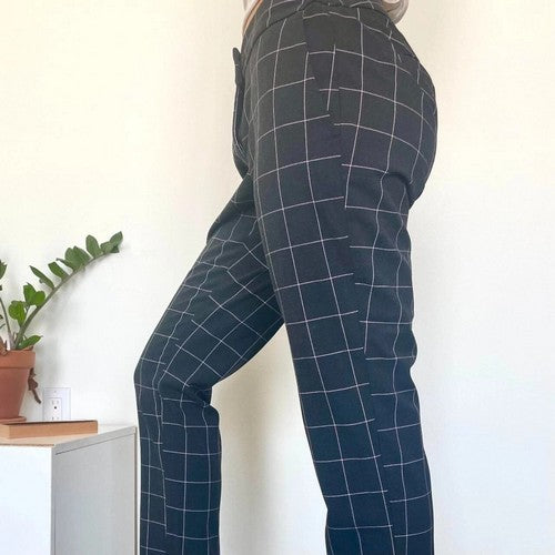 Wallis Slim Fit Dress Pants in Charcoal Grey Plaid