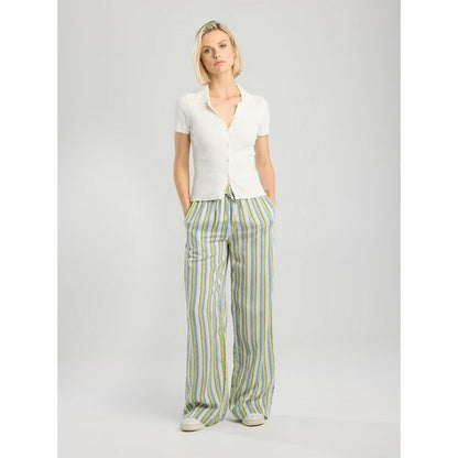 K. Luck Tie Waist Linen-Look Stripe Pants in Grey/Yellow