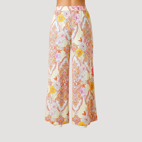 Floral Paisley Satin Wide Leg Pants in Pink