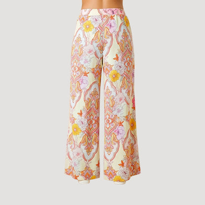 Floral Paisley Satin Wide Leg Pants in Pink