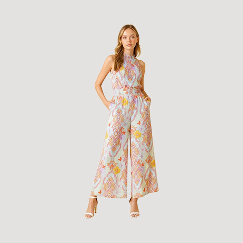 Floral Paisley Satin Wide Leg Pants in Pink
