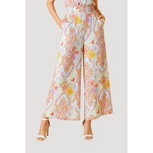 Floral Paisley Satin Wide Leg Pants in Pink