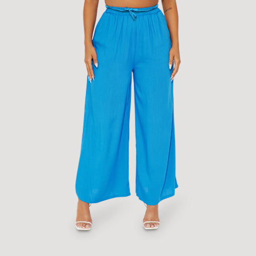 Belted Wide Leg Pants in Turquoise