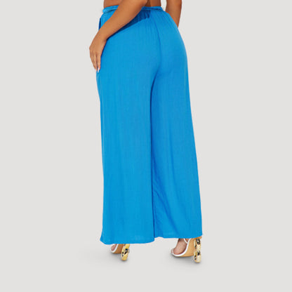 Belted Wide Leg Pants in Turquoise