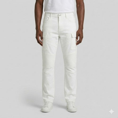 Gray Earth Cargo Biker Jeans in White