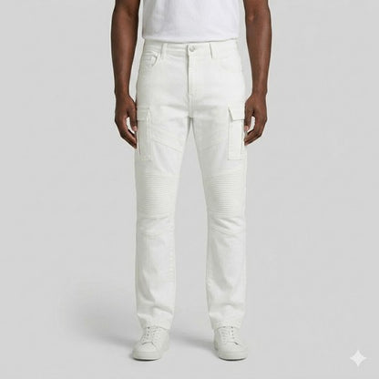 Gray Earth Cargo Biker Jeans in White