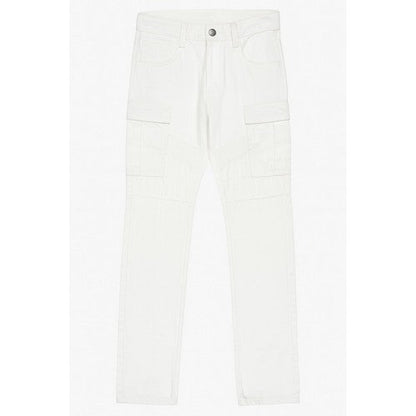 BC036 Cargo Biker Skinny Jeans in White