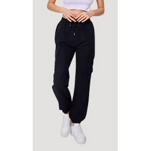 CS27-1 Linen-Look Stretch Cargo Jogger in Black