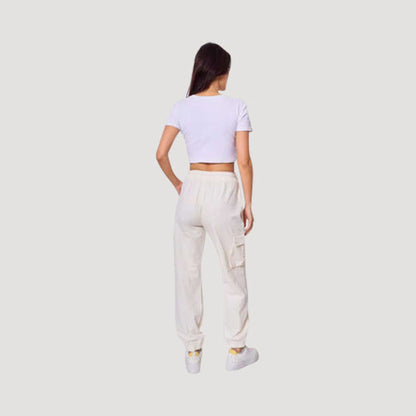 Linen-Look Stretch Cargo Jogger in Cream