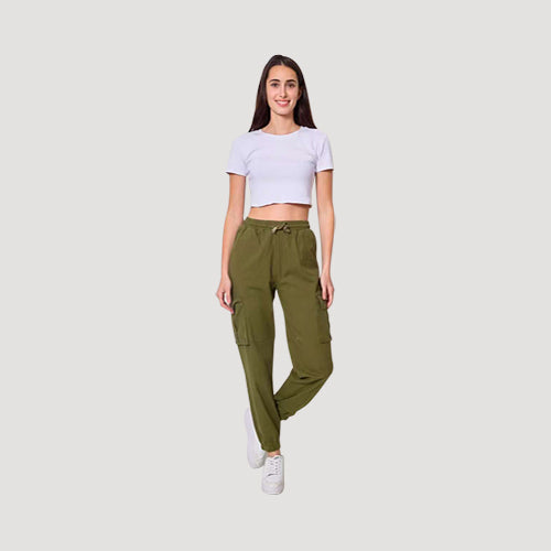 Linen-Look Stretch Cargo Jogger in Olive