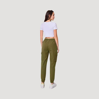 Linen-Look Stretch Cargo Jogger in Olive