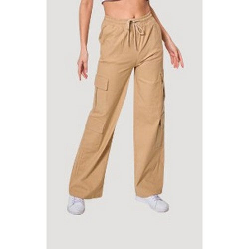CS25-4 Double Pocket Linen-Look Cargo Pants in Light Brown