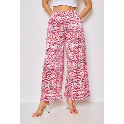 4908 Super Wide Leg Print Pants in  Diamond Pink