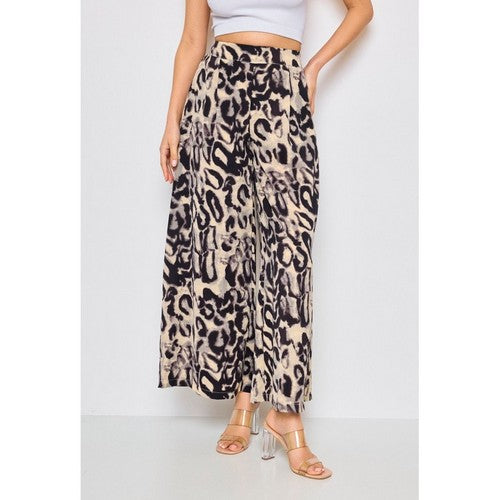4908-5 Super Wide Leg Print Pants in Leopard Grey