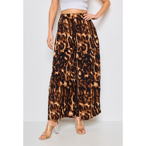 4908-6 Super Wide Leg Print Pants in Leopard Brown 