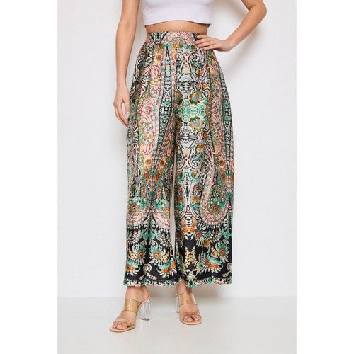 4909-1 Super Wide Leg Print Pants in Paisley Border