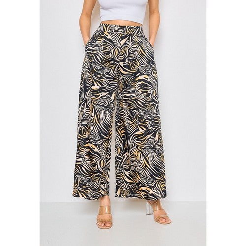 4908-8 Super Wide Leg Print Pants in Zebra Brown