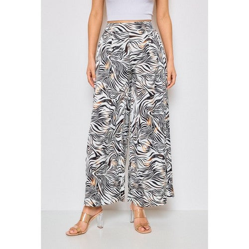 4908-10 Super Wide Leg Print Pants in Zebra Whilte