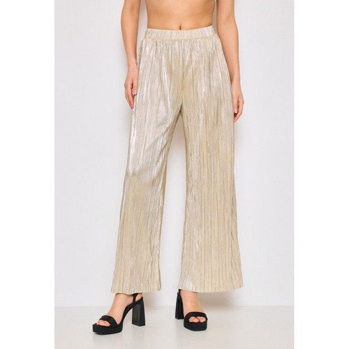 4401 Metallic Plisse Wide Leg Pants in Gold