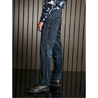 Richard James Savile Row Tapered Evening Dress Pants in Navy Snakeskin Fabric