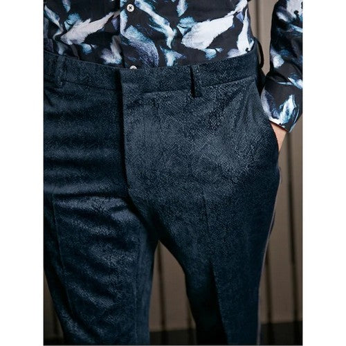 Richard James Savile Row Tapered Evening Dress Pants in Navy Snakeskin Fabric