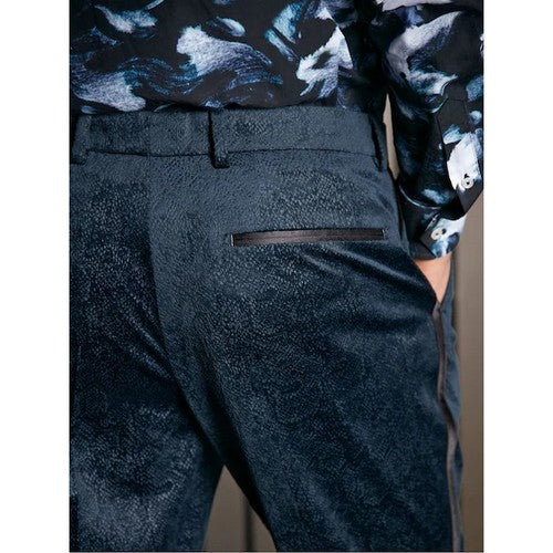 Richard James Savile Row Tapered Evening Dress Pants in Navy Snakeskin Fabric