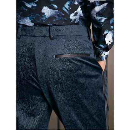 Richard James Savile Row Tapered Evening Dress Pants in Navy Snakeskin Fabric