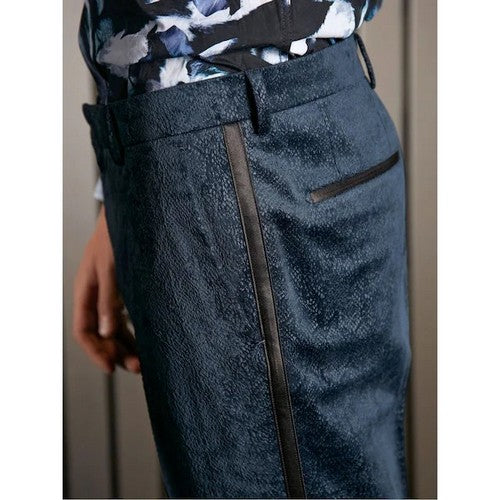 Richard James Savile Row Tapered Evening Dress Pants in Navy Snakeskin Fabric