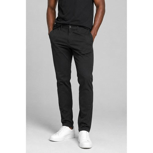 Michael Brandon Slim Straight Fine Rib Cotton Chino in Black