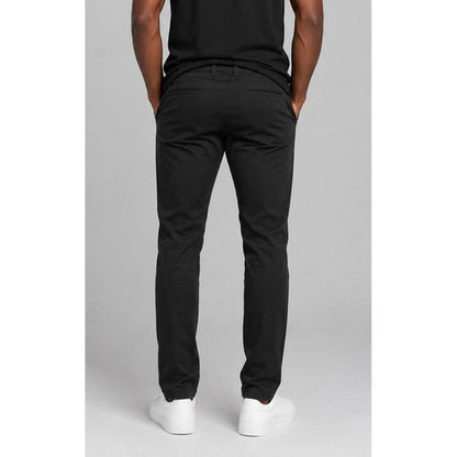Michael Brandon Slim Straight Fine Rib Cotton Chino in Black