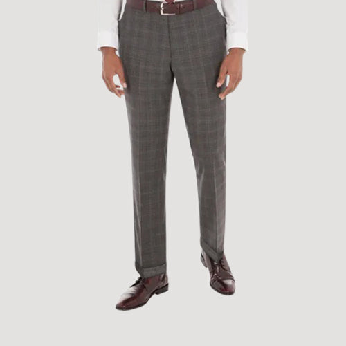 Jeff Banks Tailored Fit Plaid Turn-Up Dress Pants in Grey